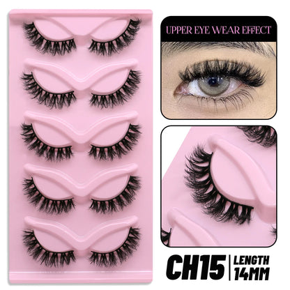 GROINNEYA 5 pairs Cat Eye Lashes Faux Mink Eyelashes Clear Band Lashes Natural Look Wispy Mink Eyelashes Full Strip Lashes