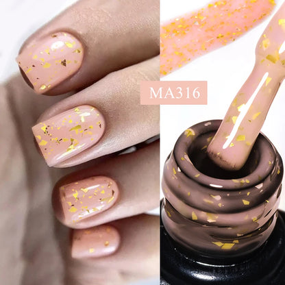 7ml Gold Foils Glitter Rubber Base Gel Nail Gel Polish Self-leveling