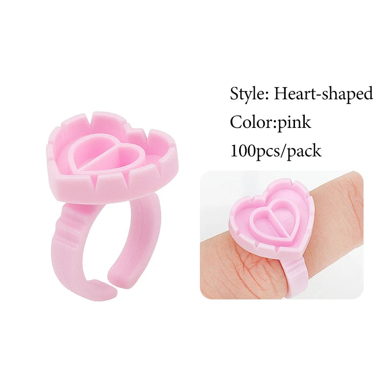 100 Pcs Disposable Eyelash Glue Ring Holder Cup Heart-shaped Plastic