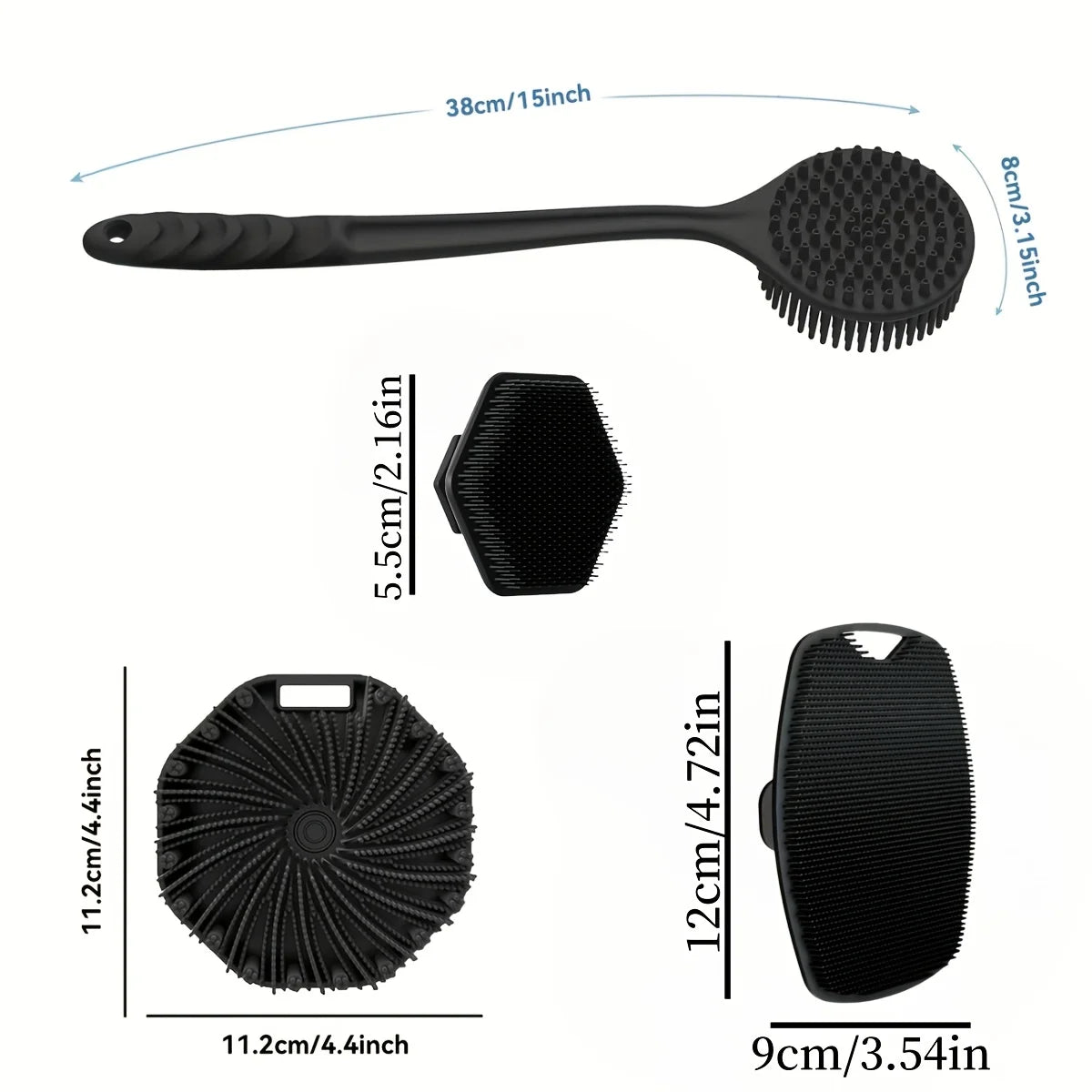 1-4-piece bath brush set Soft silicone bath brush with non-slip