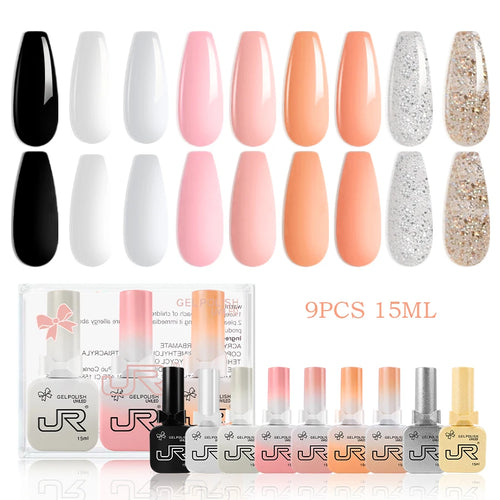 JR 9pcs 15ml gel nail polish set Including Red Pink Nude Gel Polish
