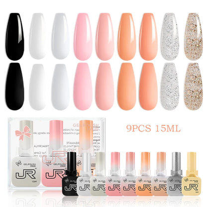 JR 9pcs 15ml gel nail polish set Including Red Pink Nude Gel Polish