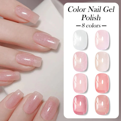 8pcs Nude Jelly Gel Nail Polish Set With Box Translucent Color Semi