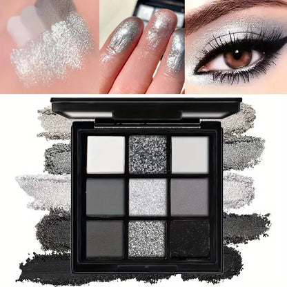 Nine-color eyeshadow palette, gray-pink smoky makeup, matte