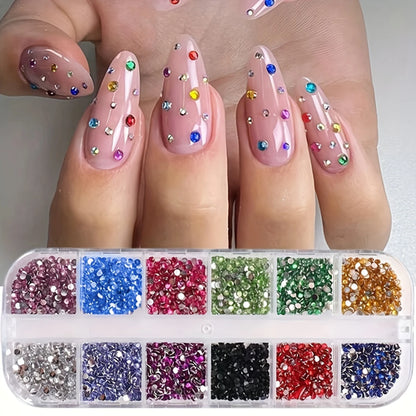 12 Grid Shimmering Crystal Nail Art Rhinestones - Flatback Gemstones