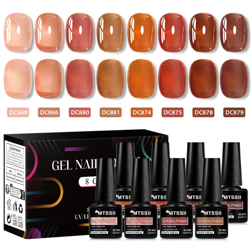 8pcs Nude Jelly Gel Nail Polish Set With Box Translucent Color Semi