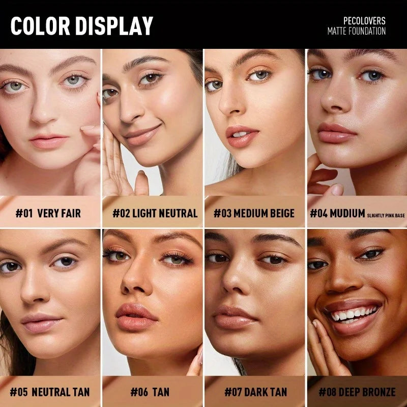 PECOLOVERS Matte Finish Liquid Foundation - Oil-Control, Waterproof,