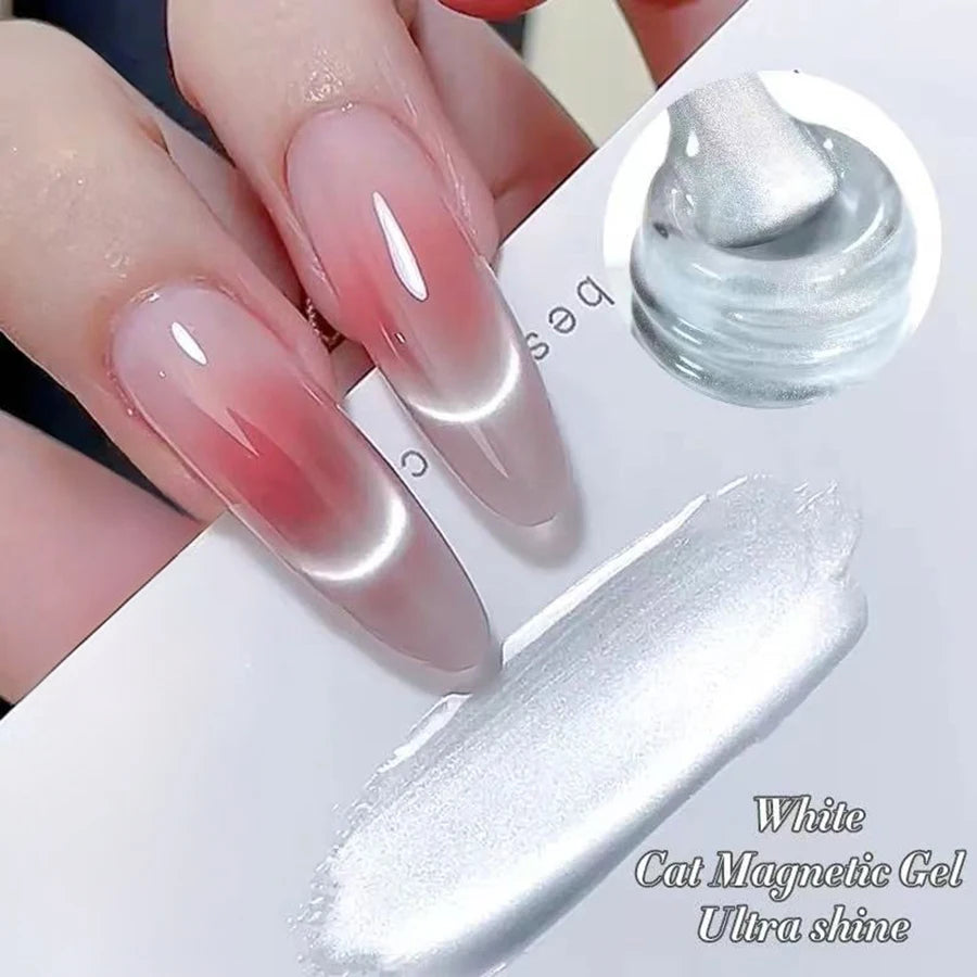 1-9pcs TC Flow Light White Cat Eye Gel Nail Polish Ultra Shine Soak