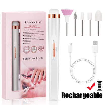 YIKOOLIN Portable Nail File Care Set LED Light Adjustable 4 Speed with