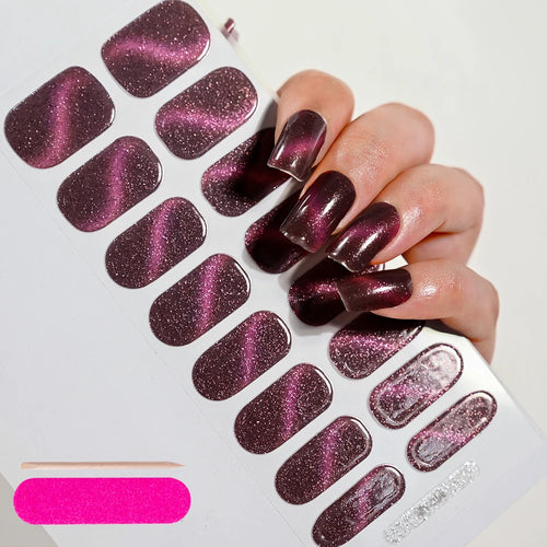 16Tips Semi-Cured Gel Nail Sticker Pure Color UV/LED Lamp Gel Nail