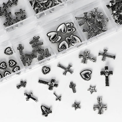 12 Gothic Punk Retro Dark Nail Jewellery 3D Cross Heart Devil Angel