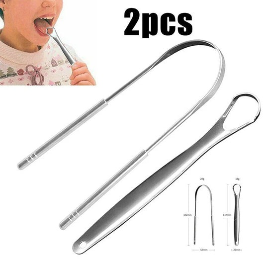 2Pcs Tongue Scraper Stainless Steel Tongue Cleaner Oral Care Hygiene