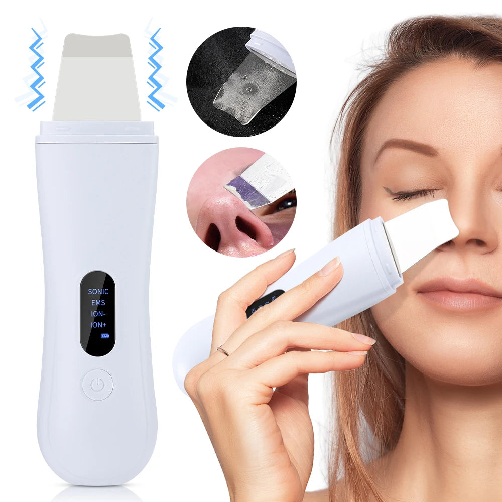 Ultrasonic Skin Scrubber Skin Spatula Ion Deep Face Cleaning 4 Modes