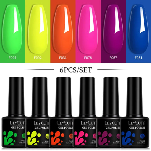 LILYCUTE 6Pcs/Set 7ML Gel DIY Nail Polish Bright Pink Semi Permanent