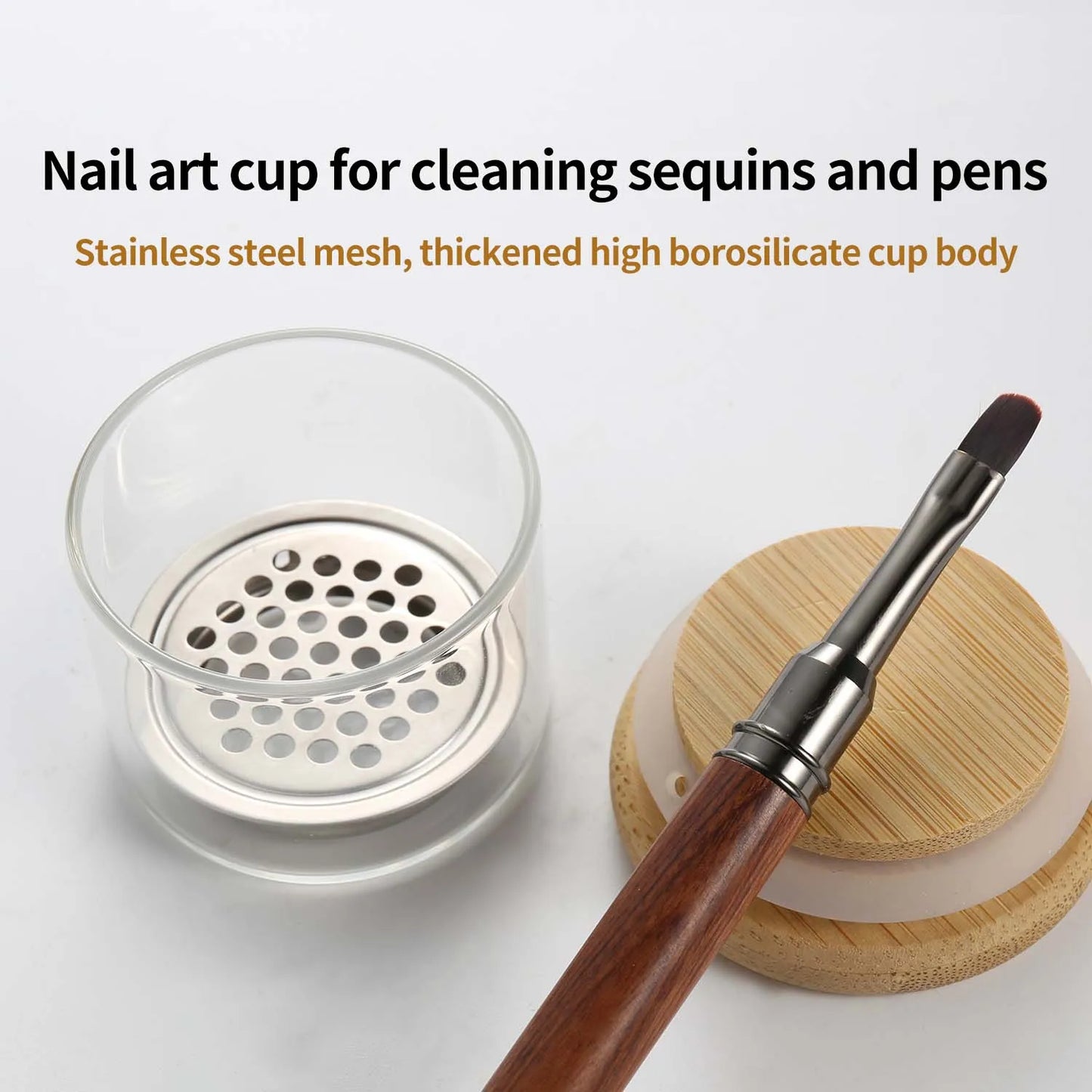 Nail Brush Cleaner Cup Wash Pen Brush Cup with Stainless Steel Mesh