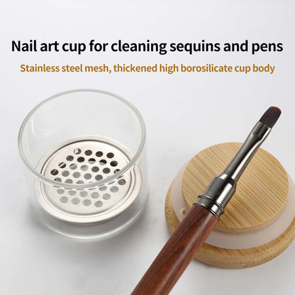 Nail Brush Cleaner Cup Wash Pen Brush Cup with Stainless Steel Mesh