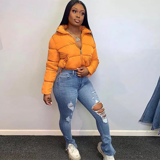 2022 New Fashion Women Short Bread Down Winter Warm Solid Jacket Stand Up Collar Cardigan Down Jacket Outerwear Padded Coat