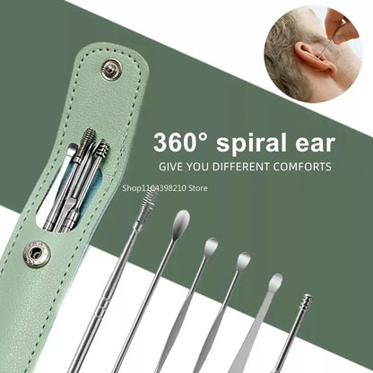 6pcs Stainless Steel Ear Wax Removal Tool Set Spiral Rotating