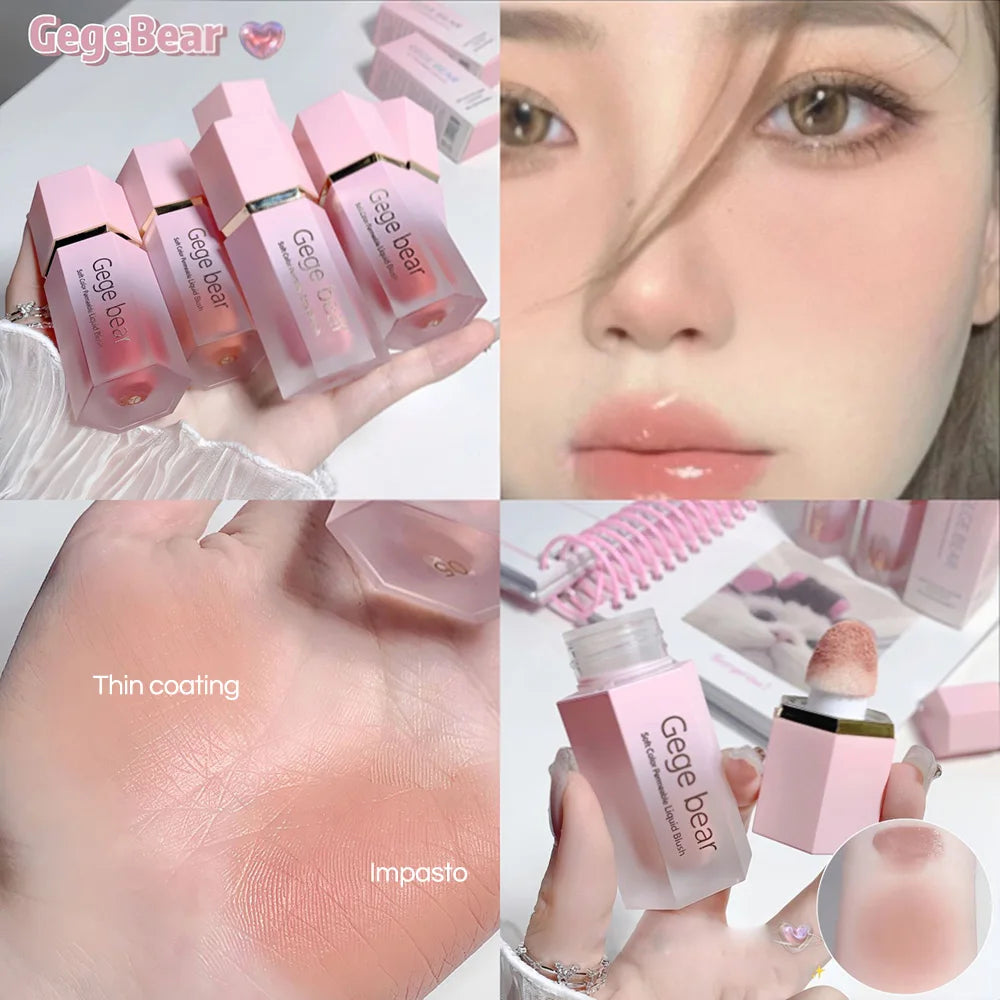 Gege Bear Liquid Blush Cream 6 Colors Smooth Velvet Matte Pink Blusher