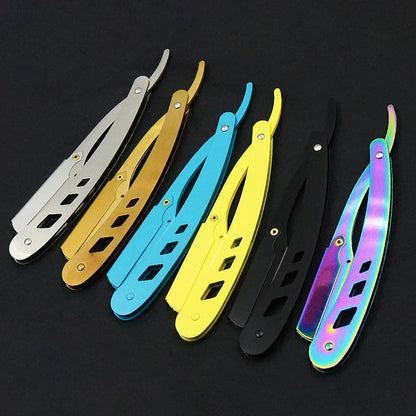 Men Shaving Barber Tools Hair Razor and Blades Antique Black Folding