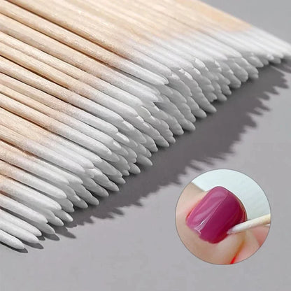 100/300/500 Nails Wooden Tip Cotton Stick Buds Disposable Ultra-Detail