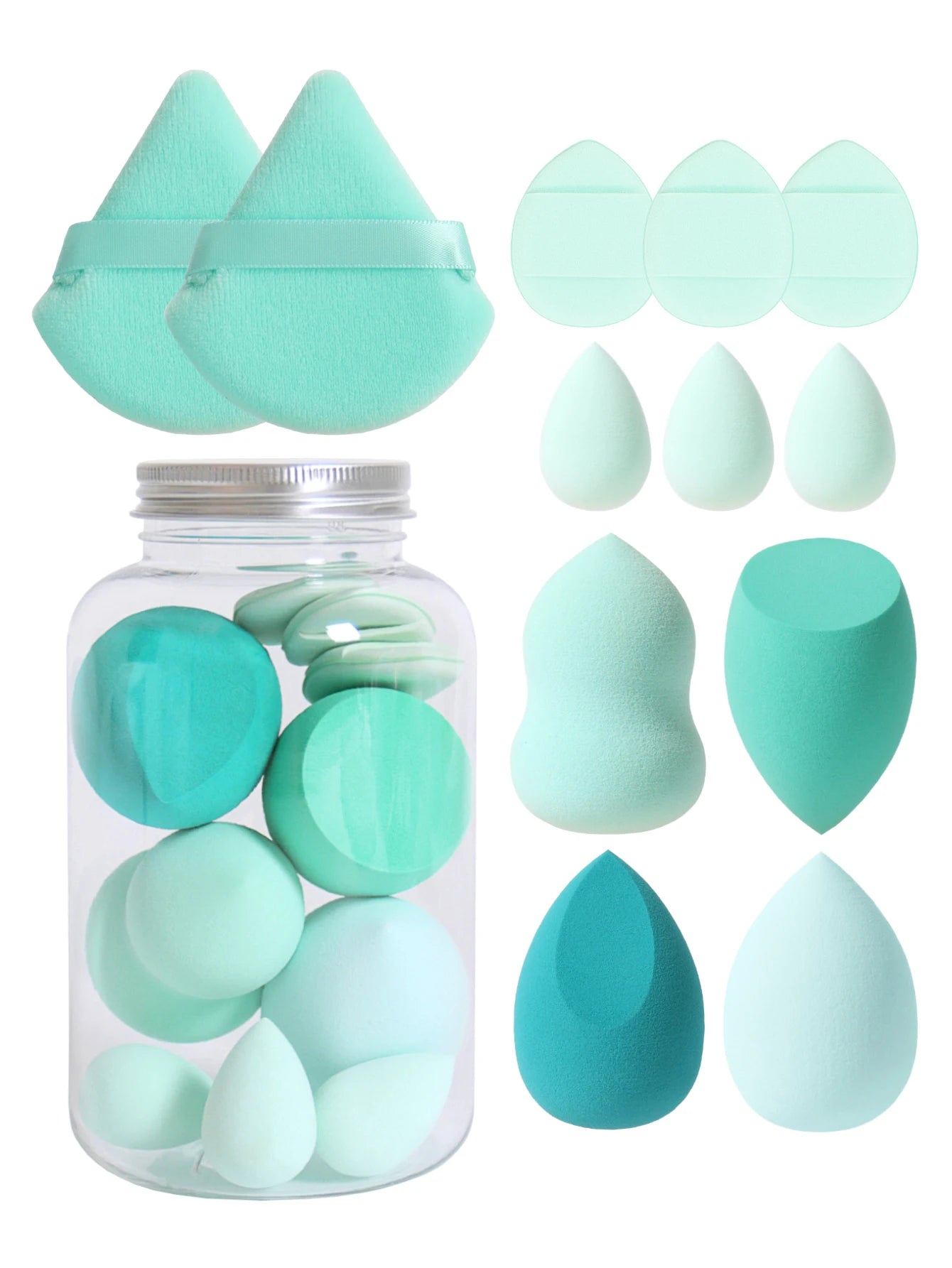 12Pcs Makeup Sponge Set with Storage Jar Latex-Free, Makeup Sponge