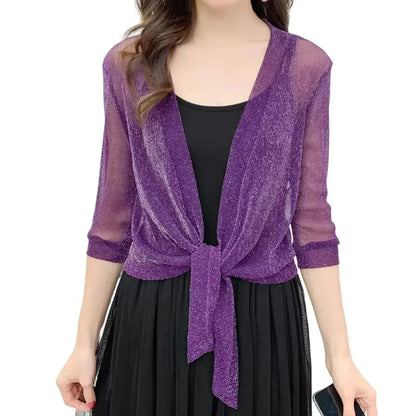 Sheer Glitter Lace-up Cardigan