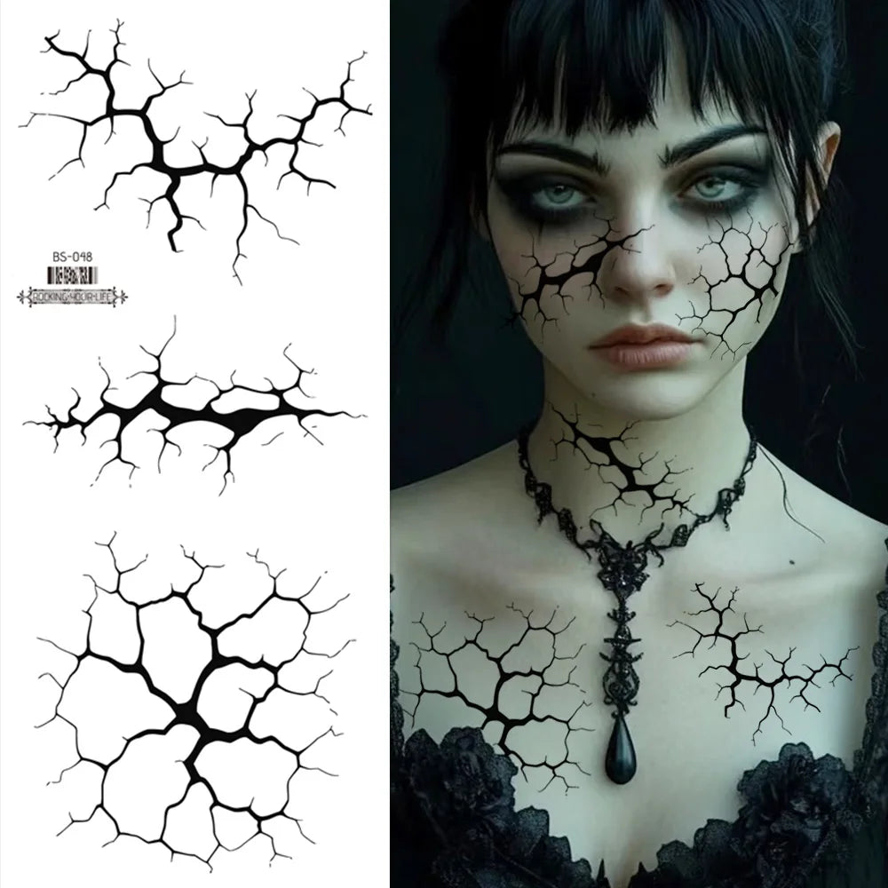 2Sheets Large Halloween Black Lightning Temporary Tattoo Sticker for