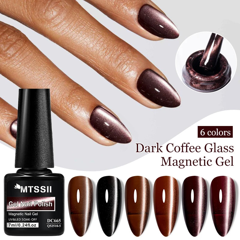 7ml Dark Coffee Glass Magnetic Gel Nail Polish Gentle Moonlight Gel