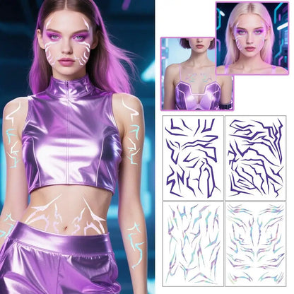4PCS KPop Temporary Tattoo Set Purple Colorful Patters Bithday Party