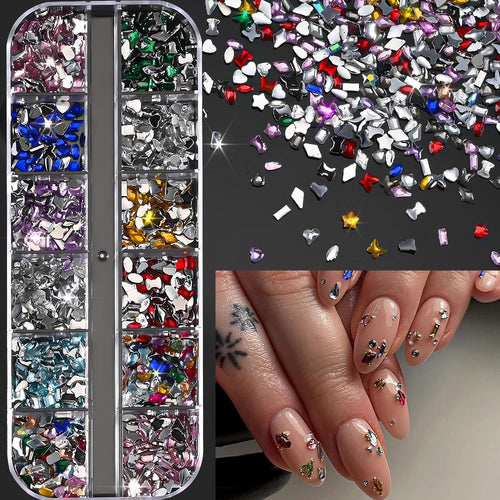12Grids Ocean Gold Nail Art Charms Shell/Seahorse/Starfish White Half