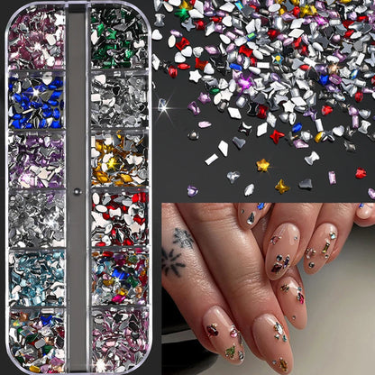 12Grids Ocean Gold Nail Art Charms Shell/Seahorse/Starfish White Half