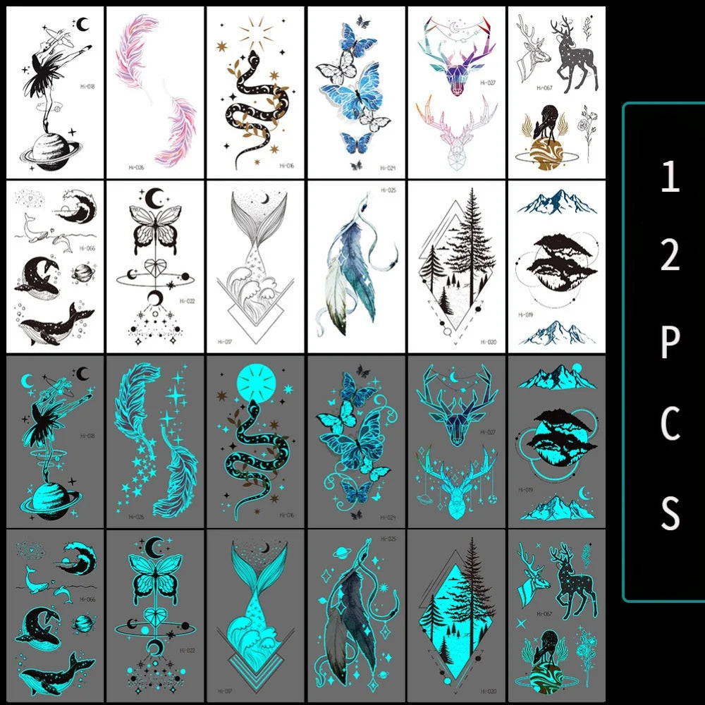 Luminous Temporary Tattoos Stickers UV Glow Fluorescent in the Dark