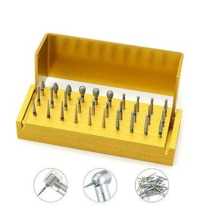 30 Pcs/Set Aluminium Dental Burs Kit With Holder Dental Diamond Burs