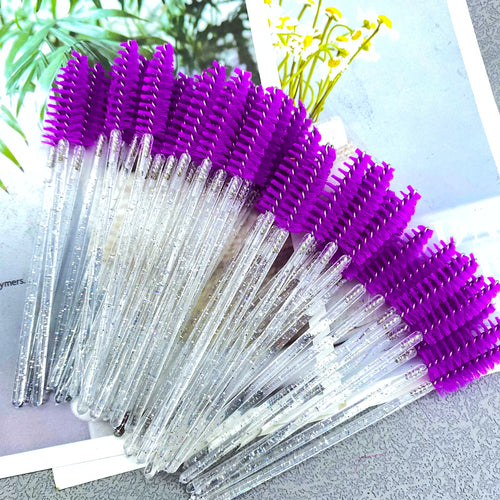 50Pcs Makeup Brushes Disposable Crystal Eyebrow Brush Diamond Handle