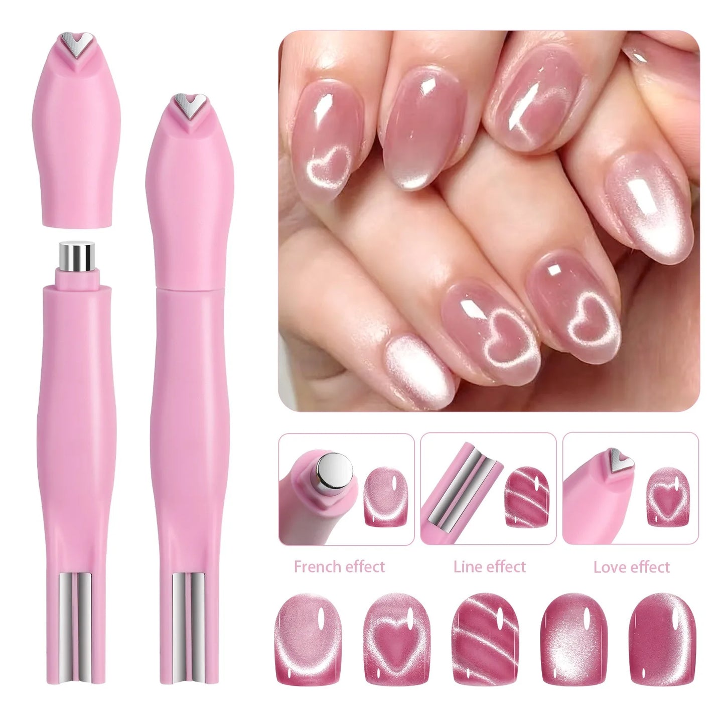 3in1 Love Heart Nail Magnet 3D Cat Eye Effect Double Line Moon Snake