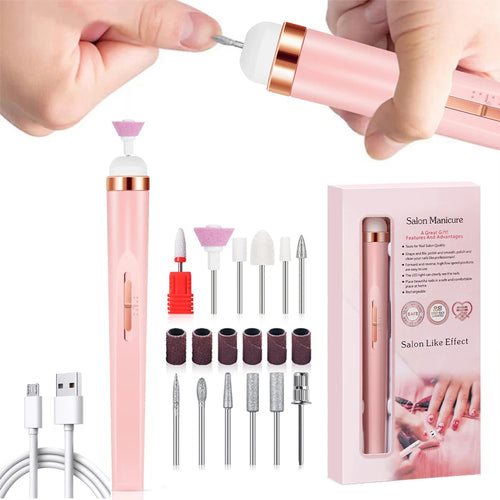 YIKOOLIN Portable Nail File Care Set LED Light Adjustable 4 Speed with