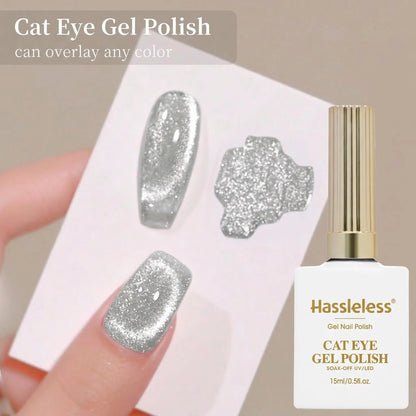 Hassleless  15ml Universal Silver Cat Eye Gel Polish. Glittery,