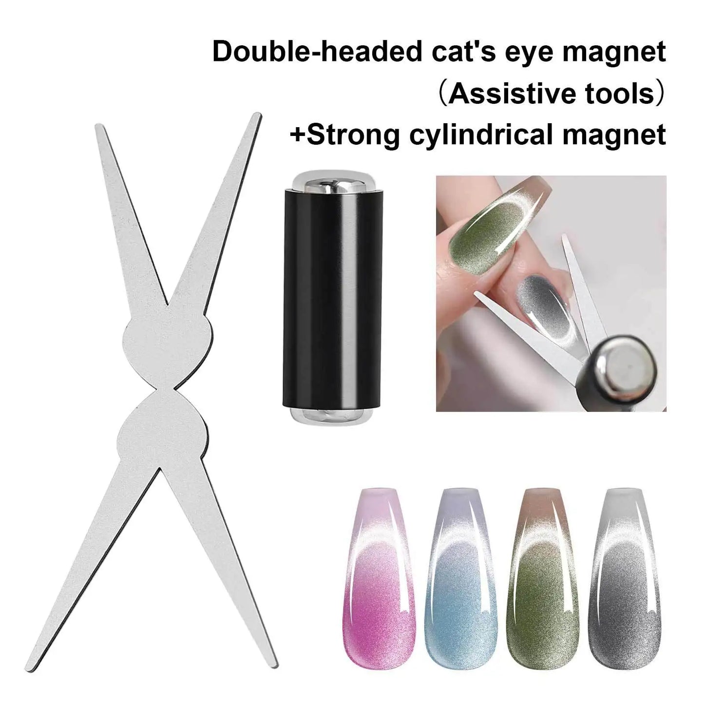 3D Double Headed Nails French Shape Strong Cat Eye Magnet Nail Art Gel