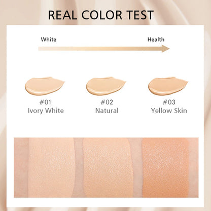 Liquid foundation naturally covers flaws without sticking powder,