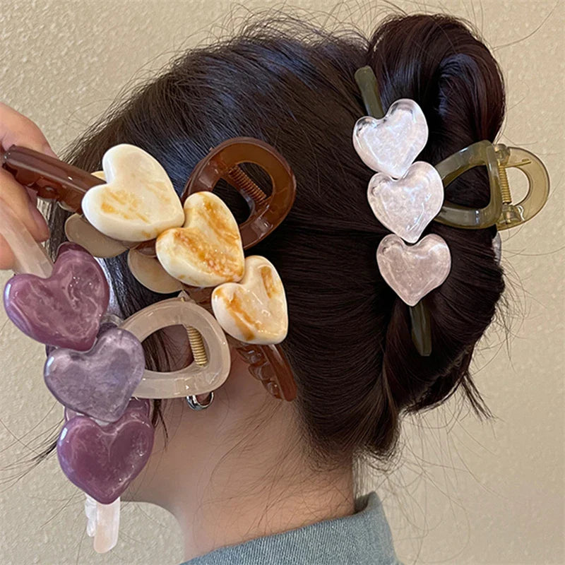 Korean Y2k Summer Large Jelly Heart Hair Claw Clips Girls Trendy Acrylic Hairpin Barrettes Washing Face Headdress Accessories