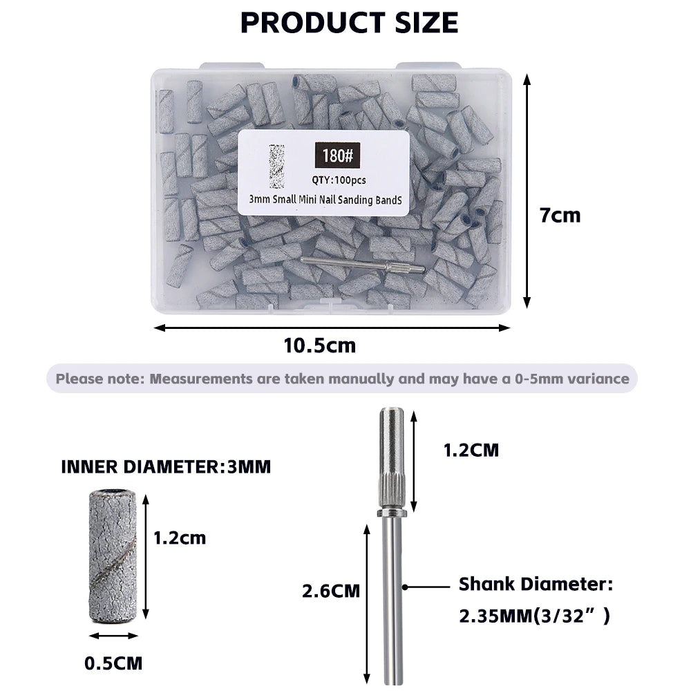 3mm Nail Sanding Bands-80/120/180/240 Grit Mini Nail Drill Bit