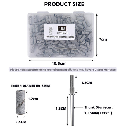 3mm Nail Sanding Bands-80/120/180/240 Grit Mini Nail Drill Bit