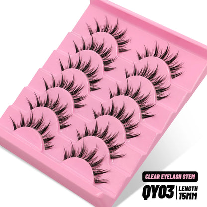 GROINNEYA Cat eye Lashes 5/6 pairs Clear Band Lashes Natural Look 6D