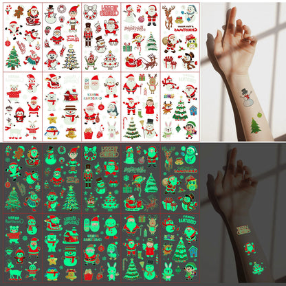 10 Sheets Christmas Luminous Tattoo Stickers,Cartoon Snowman Christmas