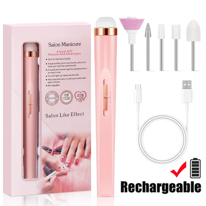 YIKOOLIN Portable Nail File Care Set LED Light Adjustable 4 Speed with