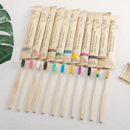 Single Cowhide Wrapped Bamboo Toothbrush Set Natural and
