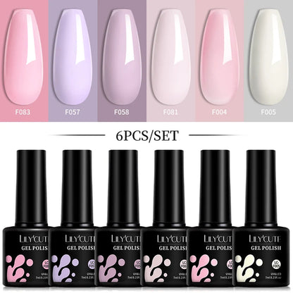 LILYCUTE 6Pcs/Set 7ML Gel DIY Nail Polish Bright Pink Semi Permanent