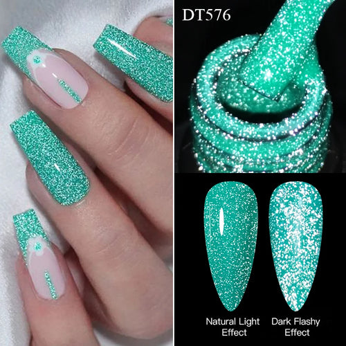 MEET ACROSS 7ml Pink Fluorescent Reflective Gel Nail Polish Glitter