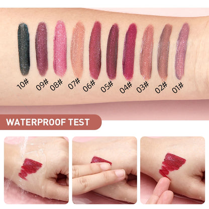 QIBEST Waterproof Diamond Shimmer Glitter Lipgloss Matte Liquid